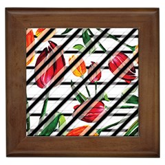 Stripes Tulips Pattern Framed Tile