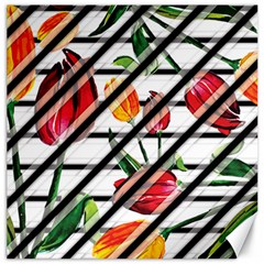 Stripes Tulips Pattern Canvas 16  X 16  by designsbymallika