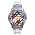 Stripes Tulips Pattern Stainless Steel Analogue Watch Front