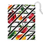 Stripes Tulips Pattern Drawstring Pouch (4XL) Front