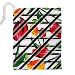 Stripes Tulips Pattern Drawstring Pouch (4XL) Back