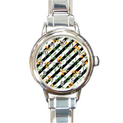 Orange Stripes Love Round Italian Charm Watch by designsbymallika