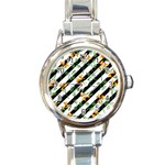 Orange Stripes Love Round Italian Charm Watch Front