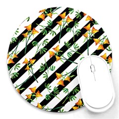 Orange Stripes Love Round Mousepads by designsbymallika