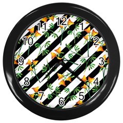 Orange Stripes Love Wall Clock (black) by designsbymallika