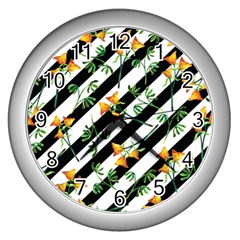 Orange Stripes Love Wall Clock (silver) by designsbymallika