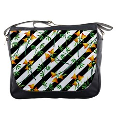 Orange Stripes Love Messenger Bag by designsbymallika