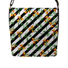 Orange Stripes Love Flap Closure Messenger Bag (l) by designsbymallika