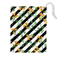 Orange Stripes Love Drawstring Pouch (5xl) by designsbymallika