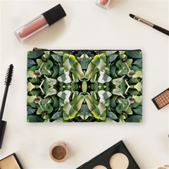 Frosted Green Leaves Repeats Cosmetic Bag (medium) by kaleidomarblingart