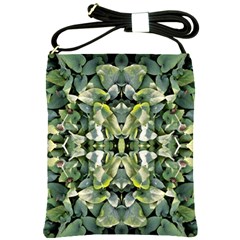 Frosted Green Leaves Repeats Shoulder Sling Bag by kaleidomarblingart