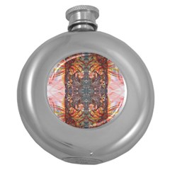 Mixed Media Art Print Round Hip Flask (5 Oz) by kaleidomarblingart