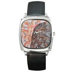 Painted Petals Square Metal Watch by kaleidomarblingart