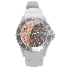 Painted Petals Round Plastic Sport Watch (l) by kaleidomarblingart