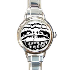 Creepy Monster Black And White Close Up Drawing Round Italian Charm Watch by dflcprintsclothing