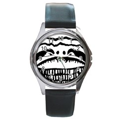 Creepy Monster Black And White Close Up Drawing Round Metal Watch by dflcprintsclothing