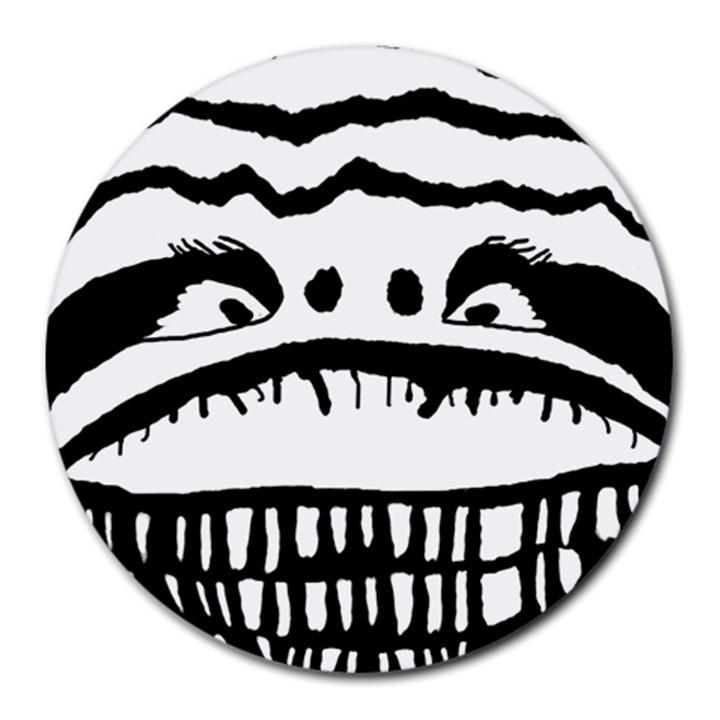 Creepy Monster Black And White Close Up Drawing Round Mousepads