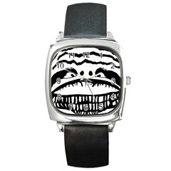 Creepy Monster Black And White Close Up Drawing Square Metal Watch by dflcprintsclothing