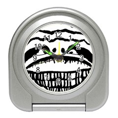 Creepy Monster Black And White Close Up Drawing Travel Alarm Clock by dflcprintsclothing