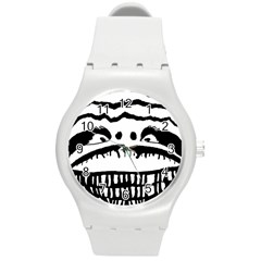 Creepy Monster Black And White Close Up Drawing Round Plastic Sport Watch (m)