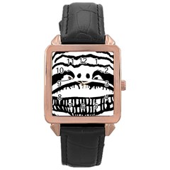 Creepy Monster Black And White Close Up Drawing Rose Gold Leather Watch  by dflcprintsclothing