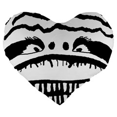 Creepy Monster Black And White Close Up Drawing Large 19  Premium Flano Heart Shape Cushions