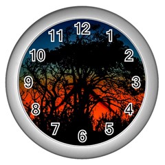 Sunset Colorful Nature Scene Wall Clock (silver) by dflcprintsclothing