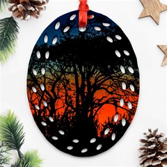 Sunset Colorful Nature Scene Oval Filigree Ornament (two Sides)