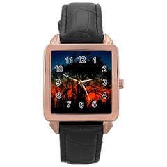 Sunset Colorful Nature Scene Rose Gold Leather Watch  by dflcprintsclothing