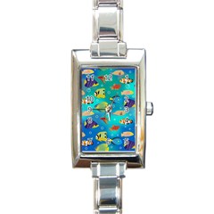 Cheerful And Bright Fish Swim In The Water Rectangle Italian Charm Watch by SychEva