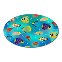 Cheerful And Bright Fish Swim In The Water Oval Magnet by SychEva