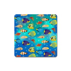 Cheerful And Bright Fish Swim In The Water Square Magnet by SychEva