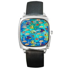 Cheerful And Bright Fish Swim In The Water Square Metal Watch by SychEva