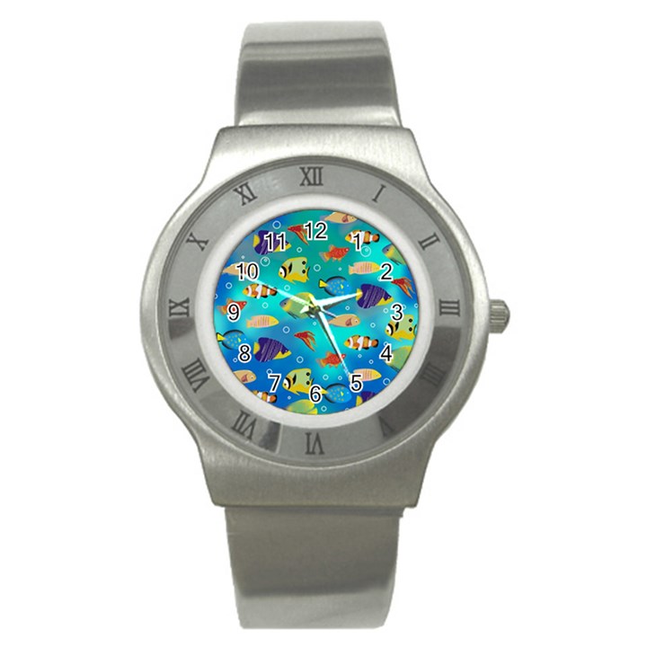 Cheerful And Bright Fish Swim In The Water Stainless Steel Watch