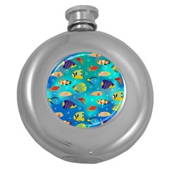 Cheerful And Bright Fish Swim In The Water Round Hip Flask (5 Oz) by SychEva