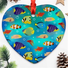 Cheerful And Bright Fish Swim In The Water Heart Ornament (two Sides) by SychEva