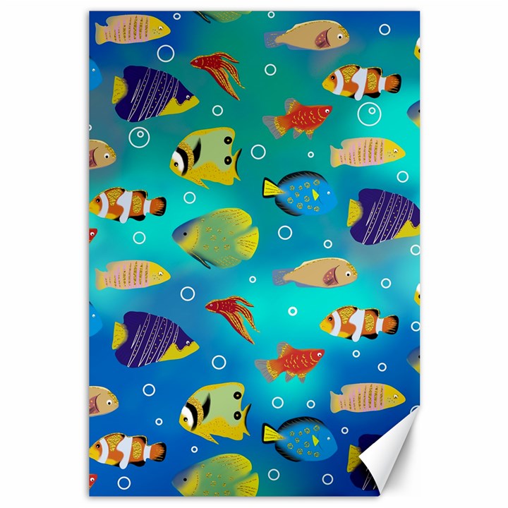 Cheerful And Bright Fish Swim In The Water Canvas 12  x 18 