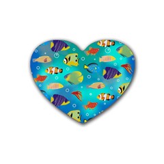 Cheerful And Bright Fish Swim In The Water Rubber Coaster (heart)  by SychEva