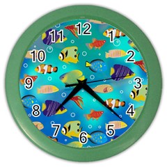 Cheerful And Bright Fish Swim In The Water Color Wall Clock by SychEva