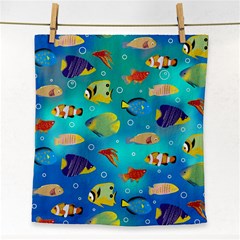 Cheerful And Bright Fish Swim In The Water Face Towel by SychEva