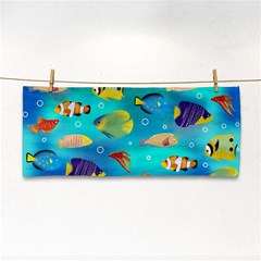 Cheerful And Bright Fish Swim In The Water Hand Towel by SychEva