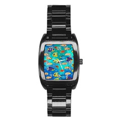 Cheerful And Bright Fish Swim In The Water Stainless Steel Barrel Watch by SychEva