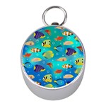 Cheerful And Bright Fish Swim In The Water Mini Silver Compasses Front