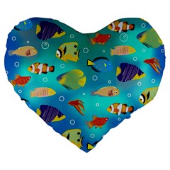 Cheerful And Bright Fish Swim In The Water Large 19  Premium Flano Heart Shape Cushions by SychEva