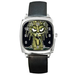 Ugly Monster Portrait Drawing Square Metal Watch by dflcprintsclothing