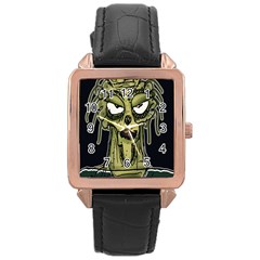 Ugly Monster Portrait Drawing Rose Gold Leather Watch 