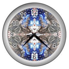 Mixed Media Painting Wall Clock (silver) by kaleidomarblingart