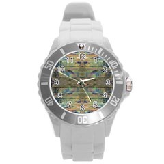 Painted Stripes Repeats Round Plastic Sport Watch (l) by kaleidomarblingart