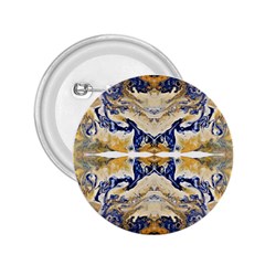 Gold On Blue Symmetry 2 25  Buttons by kaleidomarblingart