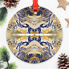 Gold On Blue Symmetry Ornament (round) by kaleidomarblingart